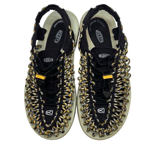 KEEN Women’s UNEEK Sneaker Woven Sandals Hiking Washable Yellow/Black Size 8 - Picture 1 of 9